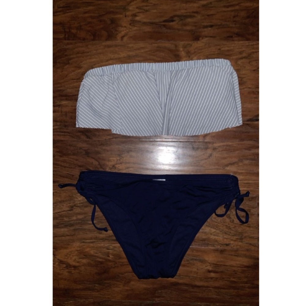 navy blue striped bikini